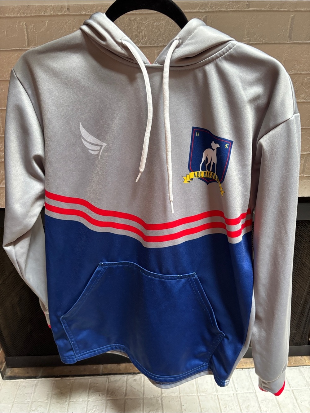 Ted Lasso AFC Richmond Grey and Navy Hoodie with Red Stripes and Crest